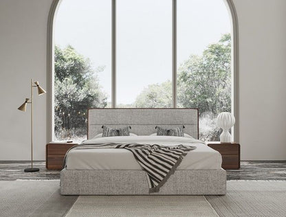 Dustin Upholstered Bed with Walnut Trim