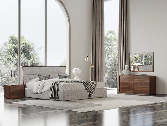 Modrest Dustin - Modern Grey Fabric & Walnut Trimmed Bedroom Set