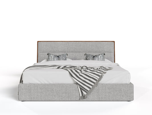Dustin Upholstered Bed with Walnut Trim