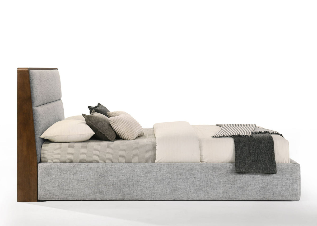 Dustin Upholstered Bed with Walnut Trim
