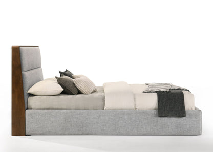 Dustin Upholstered Bed with Walnut Trim