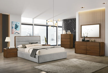 Dustin Upholstered Bed with Walnut Trim