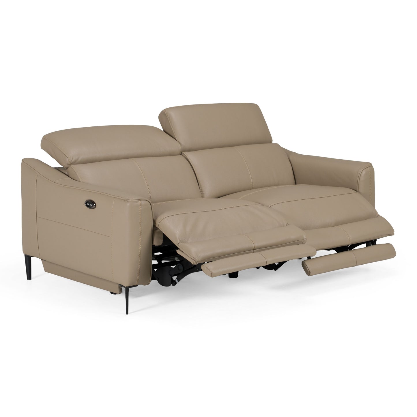 Eden Modern Taupe Leather Loveseat with 2 Recliners
