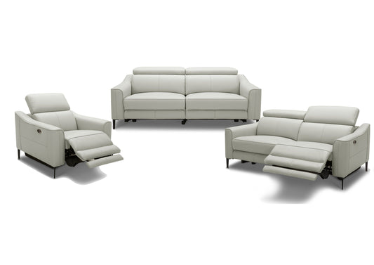 Eden Grey Leather Power Reclining Sofa Set