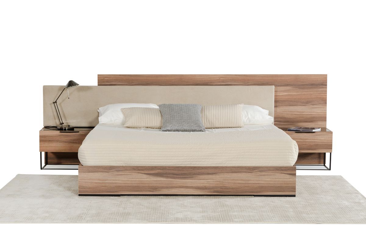 Matteo Italian Walnut with Fabric Bed and Nightstands