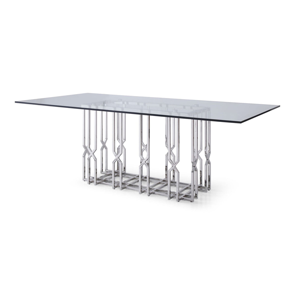 Ericson Glass and Stainless Steel Rectangular Dining Table