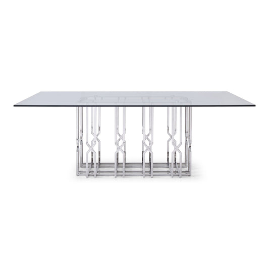 Ericson Glass and Stainless Steel Rectangular Dining Table