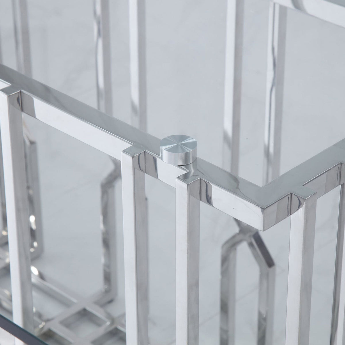 Ericson Glass and Stainless Steel Rectangular Dining Table