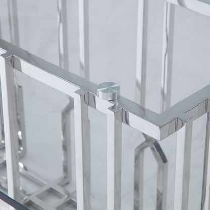 Ericson Glass and Stainless Steel Rectangular Dining Table