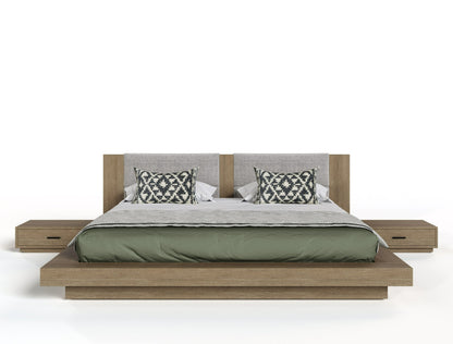 Fantasia Contemporary Walnut & Grey Bed with Two Nightstands