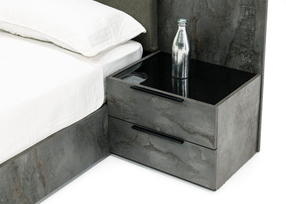 Nova Domus Ferrara Modern Volcano Oxide Grey Bedroom Set - Sleek Contemporary Bed Nightstands & Storage