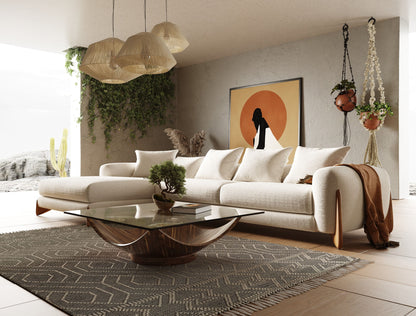 Modrest Fleury - Contemporary Cream Fabric and Walnut LAF Sectional Sofa