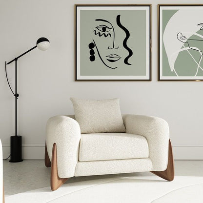 Modrest Fleury Contemporary Lounge Chair – Cream Fabric with Walnut Frame