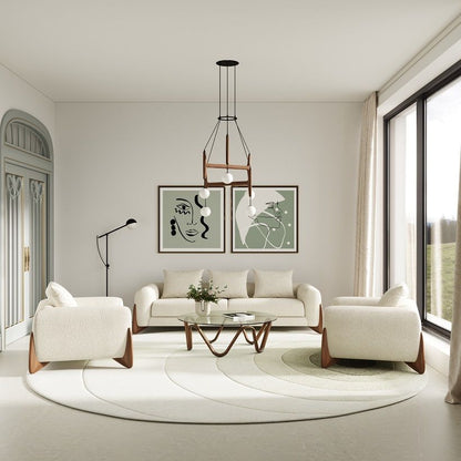 Modrest Fleury Contemporary Lounge Chair – Cream Fabric with Walnut Frame