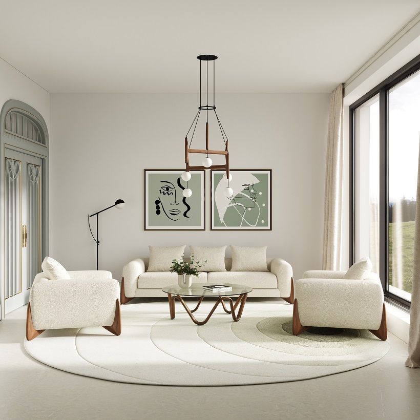 Lassen Glass and Walnut Round Coffee Table