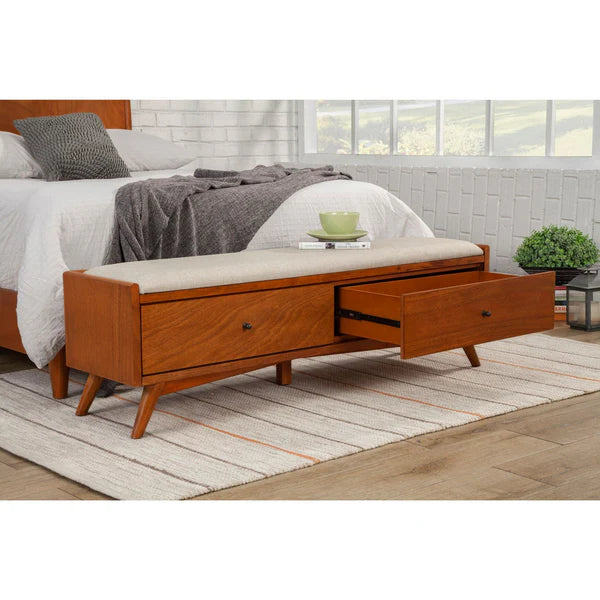 Flynn Acorn Bench - Stylish Mid-Century Modern Seating with Warm Acorn Finish