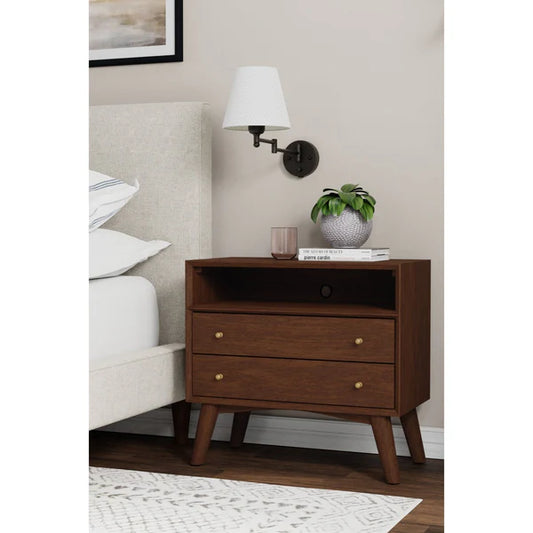 Flynn Walnut Large Nightstand – Spacious Design with Ample Storage and a Rich Walnut Finish