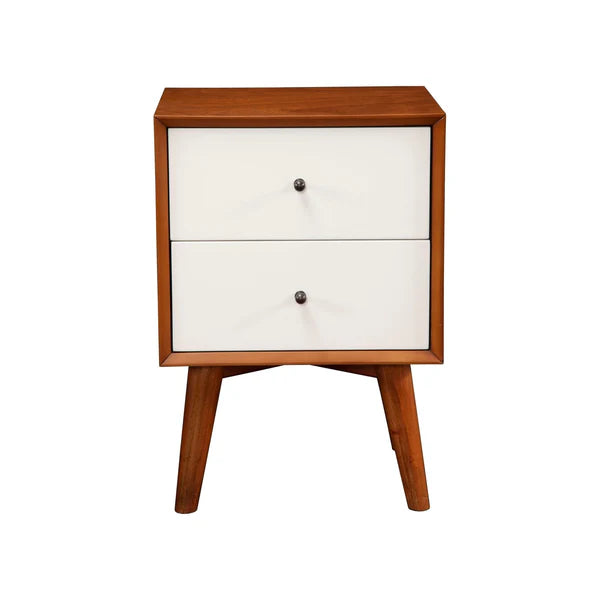 Flynn Acorn/White Nightstand - Stylish Mid-Century Modern Design with Dual-Tone Finish