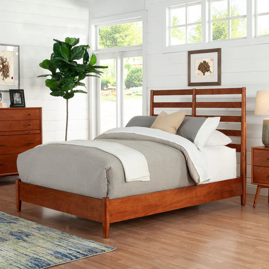 Flynn Acorn Retro Bed - Classic Mid-Century Modern Design with Warm Acorn Finish