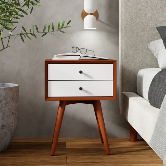 Flynn Two Tone (Acorn & White) Small Nightstand – Stylish Design with a Chic Dual-Tone Finish and Practical Storage