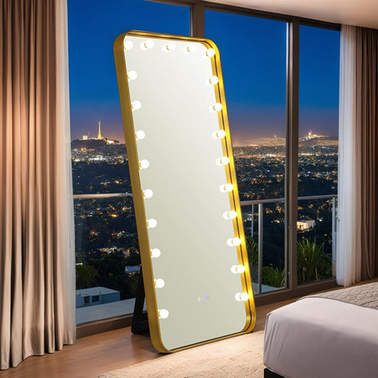 Myra Glam Gold LED Light Globe Floor Mirror - Elegant Design with LED Lighting for a Touch of Luxury and Style