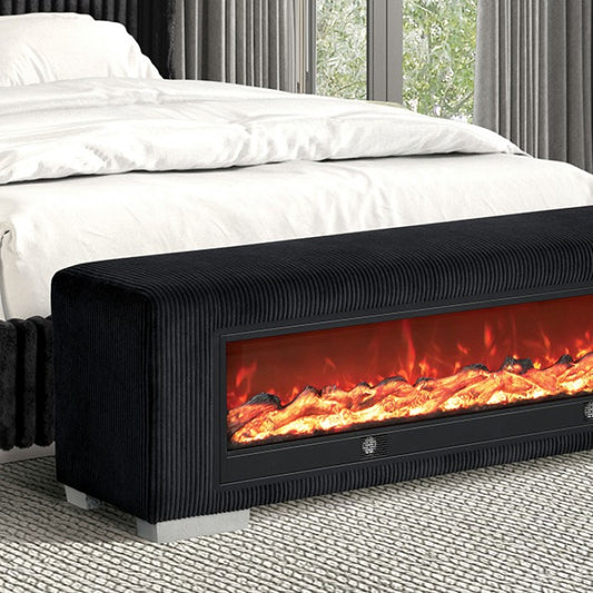 Elnath Bench with Visual Wood Log Fireplace - Stylish Seating with a Warm, Rustic Touch for Any Room