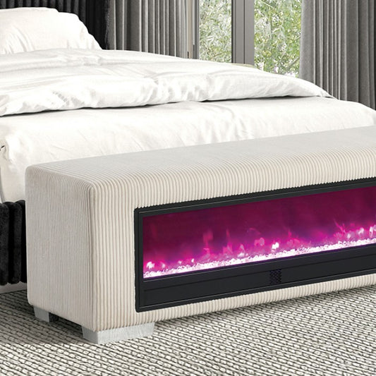 Elnath Bench with Visual Crystal Fireplace - Stylish Seating with Cozy Ambiance and Modern Design