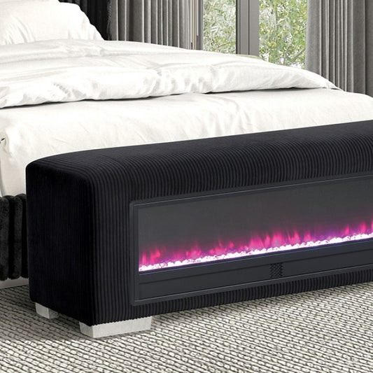 Elnath Bench with Visual Crystal Fireplace - Modern Seating with a Cozy, Glamorous Touch and Crystal Fireplace Features