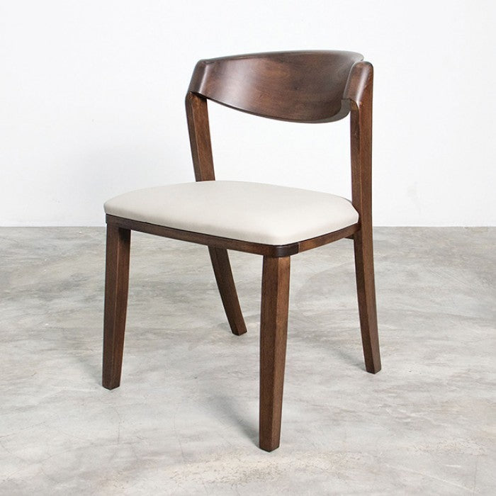 Hadsten Rich Walnut Wood Side Chair with Curved Upholstered Seat - Set of 2