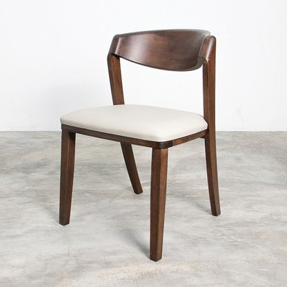 Hadsten Rich Walnut Wood Side Chair with Curved Upholstered Seat - Set of 2