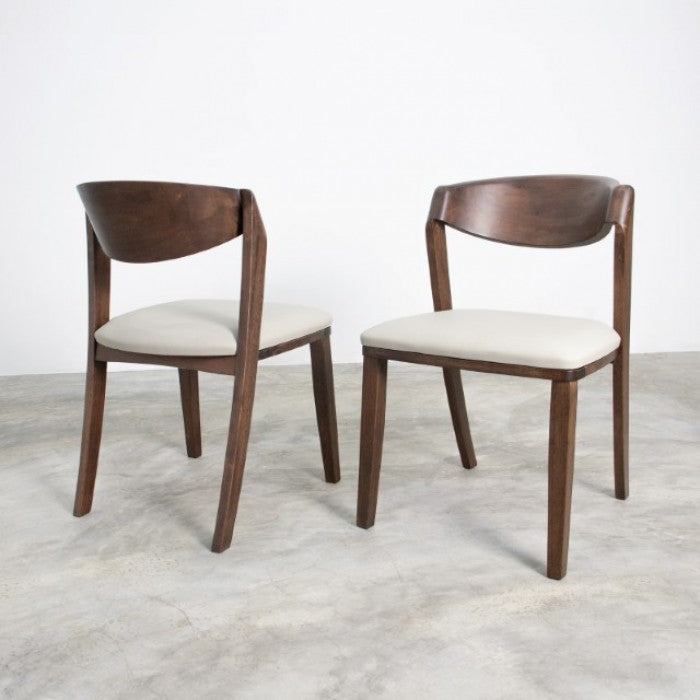 Hadsten Rich Walnut Wood Side Chair with Curved Upholstered Seat - Set of 2