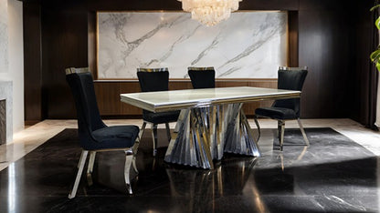 Basilicata Glam Chrome Dining Table - Elegant & Modern Dining Table with a Chic Chrome Finish