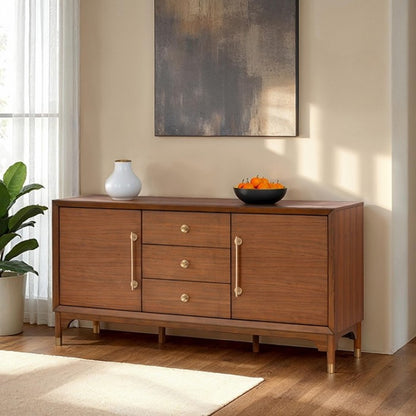Hepburne Walnut Wood Server with Gold‑Capped Legs