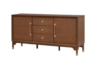 Hepburne Walnut Wood Server with Gold‑Capped Legs