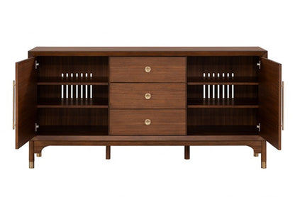 Hepburne Walnut Wood Server with Gold‑Capped Legs