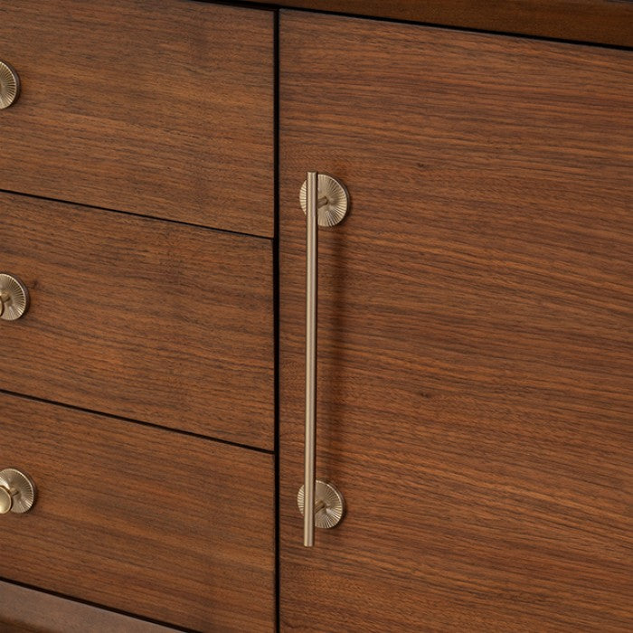 Hepburne Walnut Wood Server with Gold‑Capped Legs