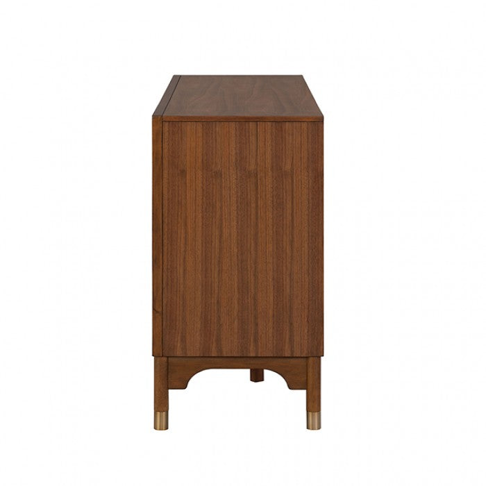 Hepburne Walnut Wood Server with Gold‑Capped Legs