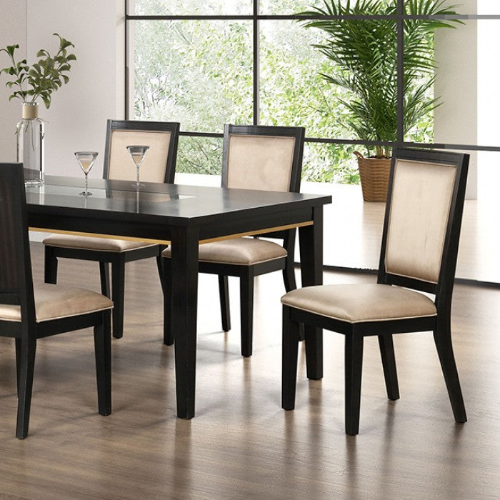 Kenyada Espresso Dining Table with Glass Top and Wood Base