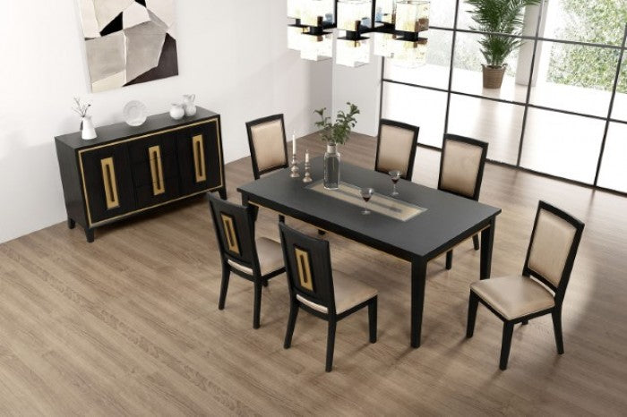 Kenyada Espresso Dining Table with Glass Top and Wood Base