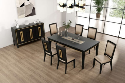 Kenyada Espresso Dining Table with Glass Top and Wood Base