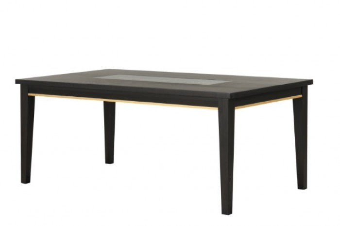 Kenyada Espresso Dining Table with Glass Top and Wood Base