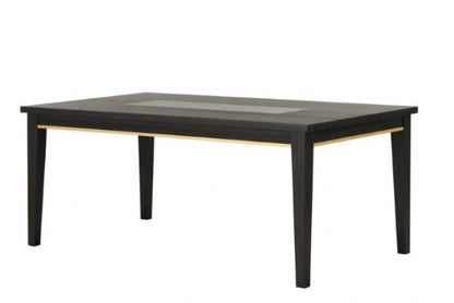 Kenyada Espresso Dining Table with Glass Top and Wood Base