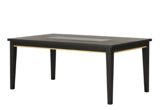 Kenyada Espresso Dining Table with Glass Top and Wood Base