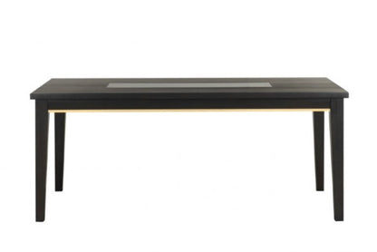 Kenyada Espresso Dining Table with Glass Top and Wood Base
