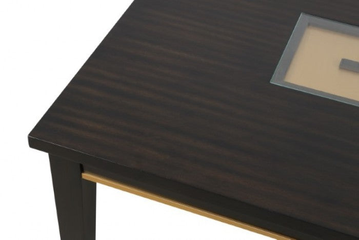 Kenyada Espresso Dining Table with Glass Top and Wood Base