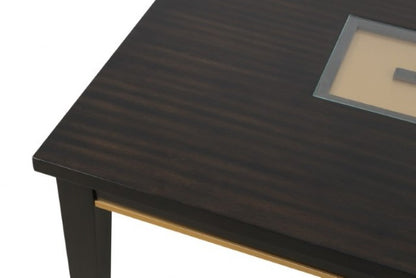 Kenyada Espresso Dining Table with Glass Top and Wood Base