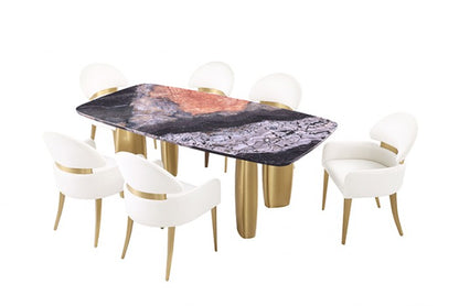 Northolt Dining Table with Black/Gray Sintered Stone Top & Matte Gold Base