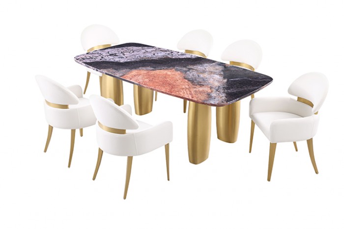 Northolt Dining Table with Black/Gray Sintered Stone Top & Matte Gold Base