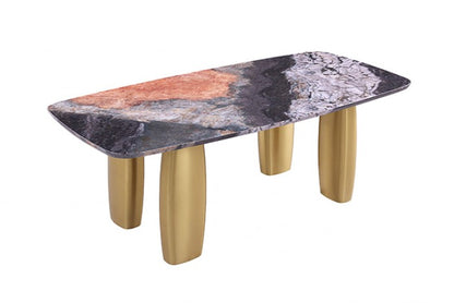 Northolt Dining Table with Black/Gray Sintered Stone Top & Matte Gold Base