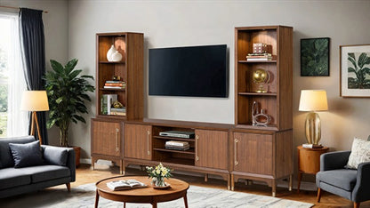 Hepburne Walnut Entertainment Center with LED Pier Lighting